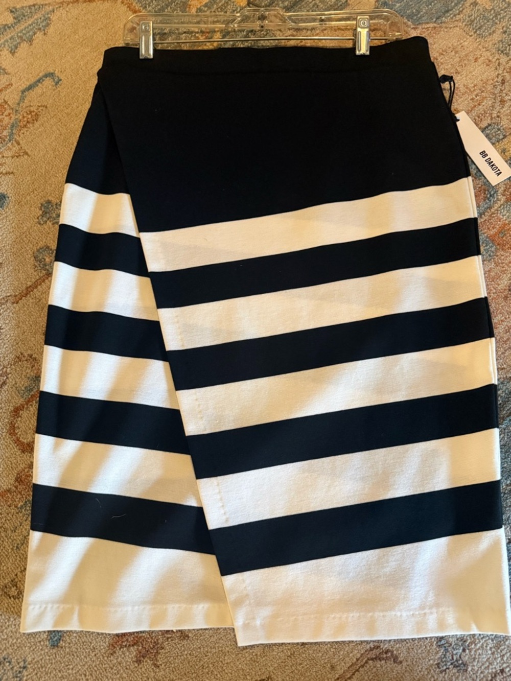 BB Dakota Black and White Asymmetrical Striped Wrap Skirt
